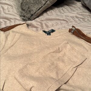 Ralph Lauren Tan Top with Brown Shoulder Accents